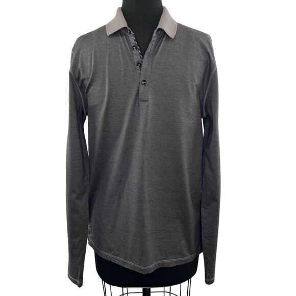 Hugo Boss Regular Fit Men Long Sleeve Dark Gray Polo Shirt Casual Dress Medium M - Picture 1 of 7